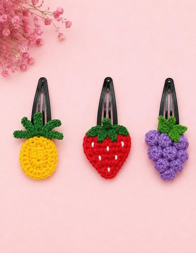 Handmade crochet heart snap hair clips in ten colours