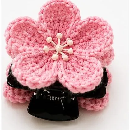 Handmade crochet cherry blossom hair clutcher