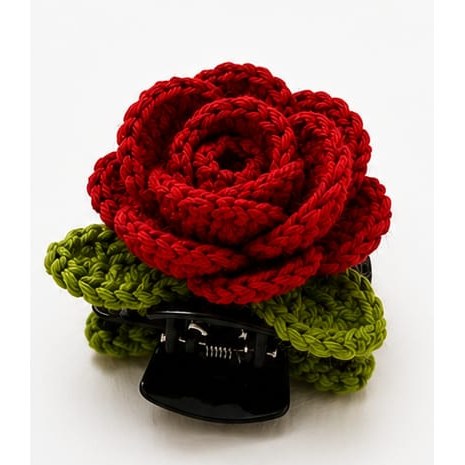 Handmade crochet red rose hair clutcher