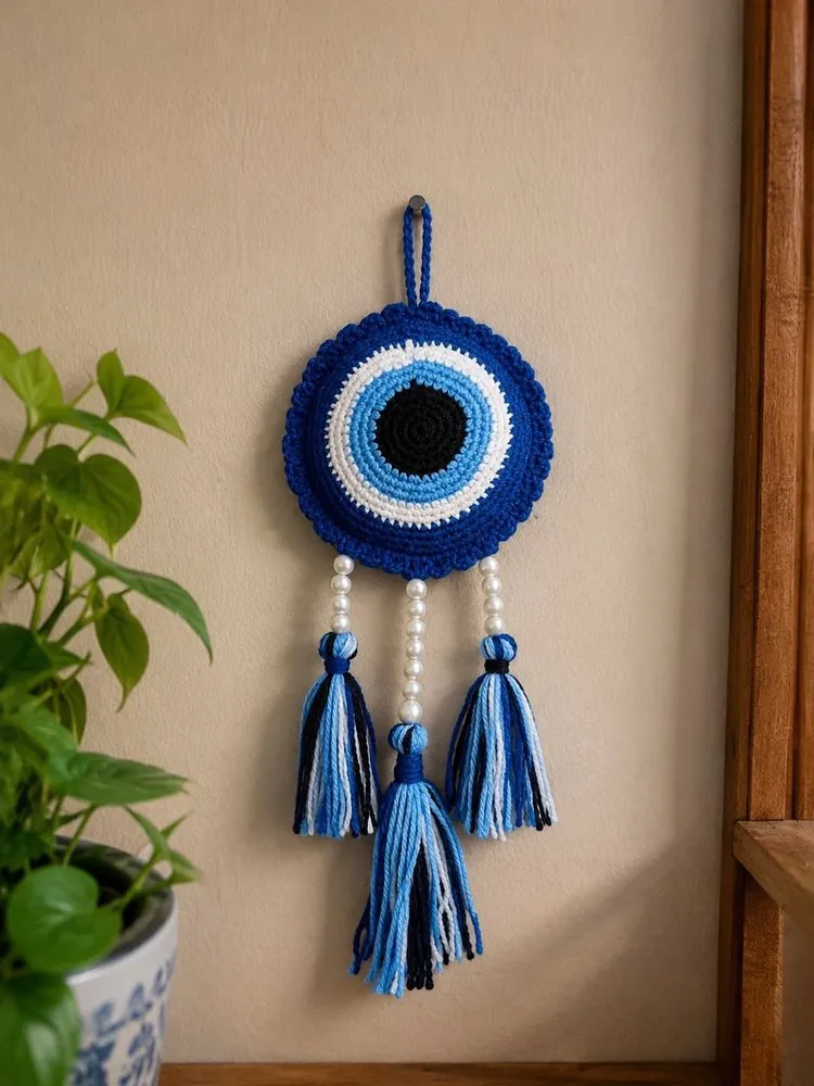 Handmade crochet evil eye wall hanging by Crochet Craft