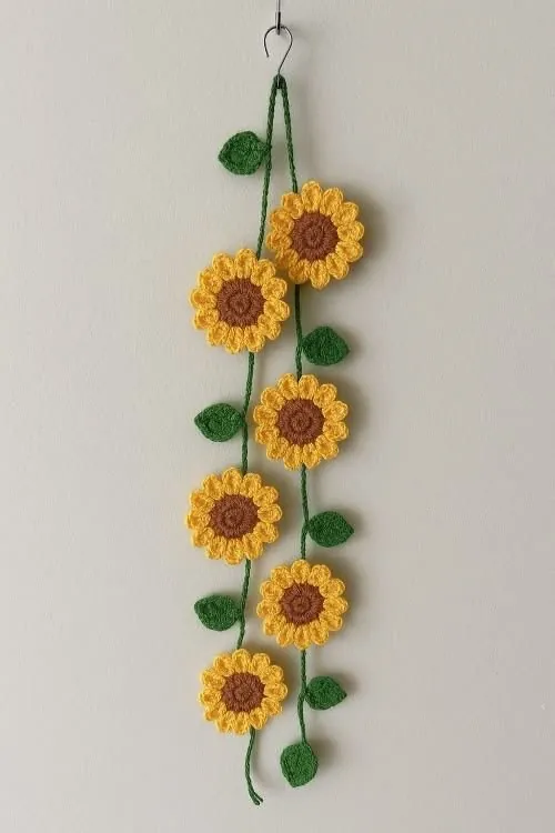 Handmade crochet sunflower vine wall hanging by Crochet Craft