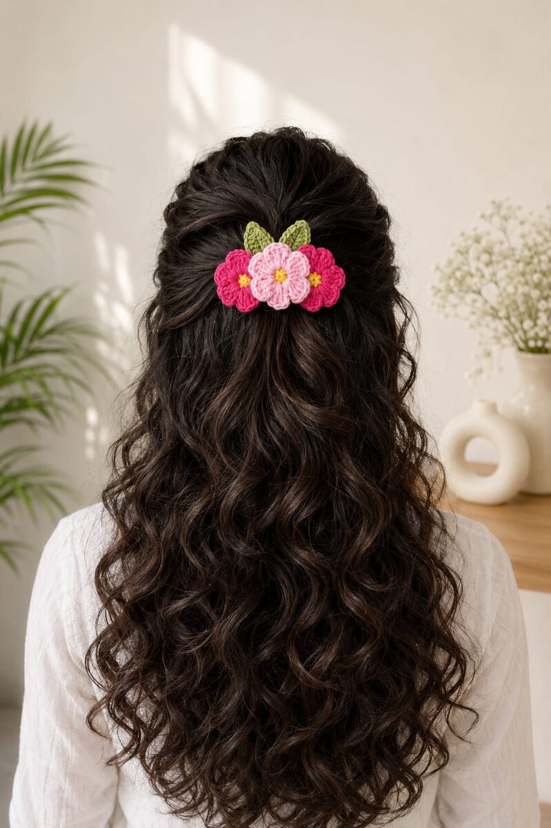 Handmade crochet flower cluster hair clip