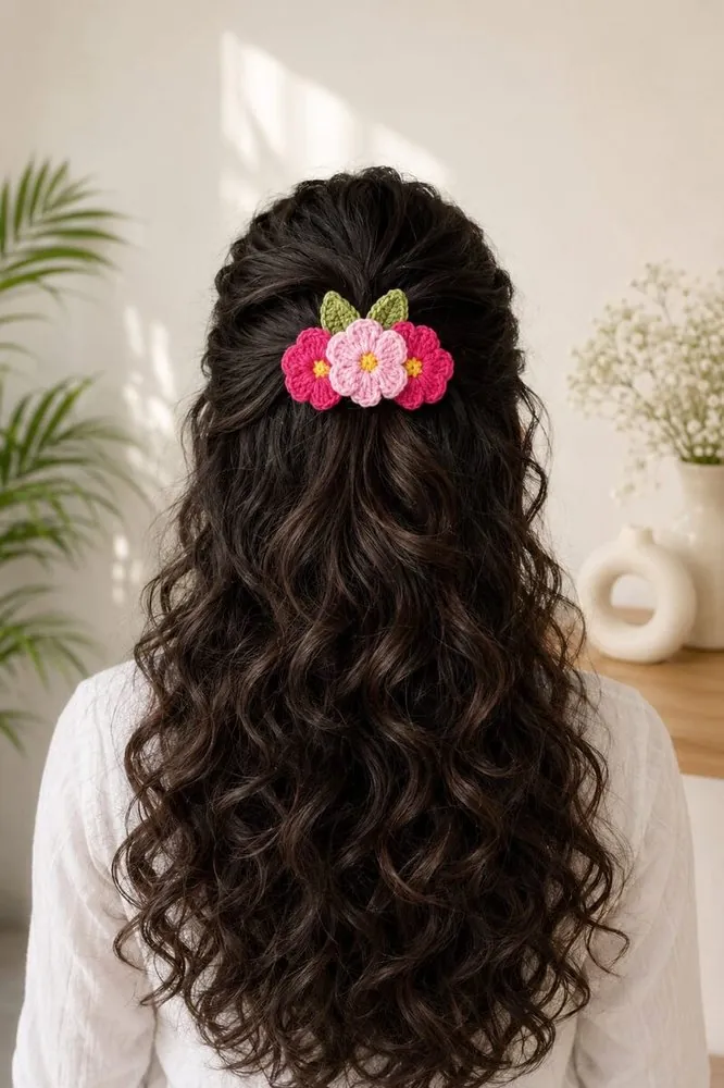 Handmade crochet flower cluster hair clip