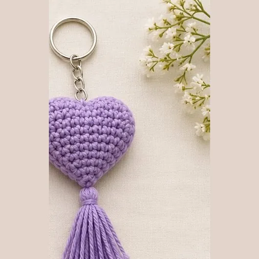 Handmade crochet purple heart keychain with tassel