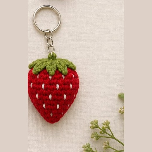 Handmade crochet red strawberry keychain