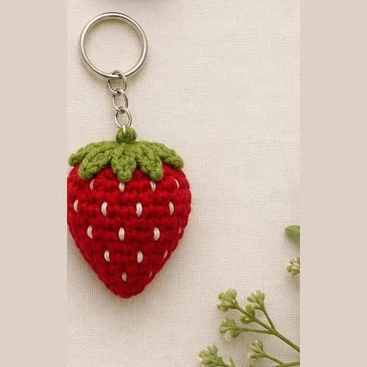Handmade crochet red strawberry keychain