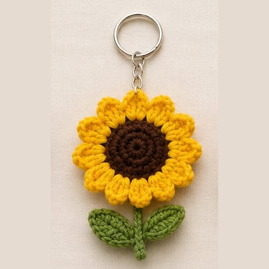 Handmade crochet sunflower keychain