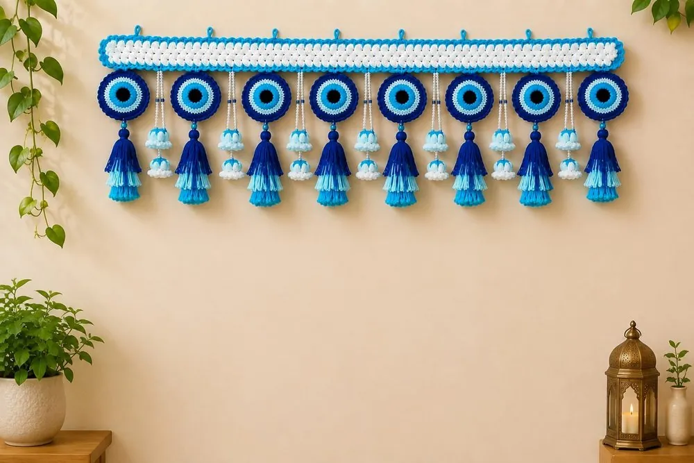 Handmade crochet evil eye toran by Crochet Craft