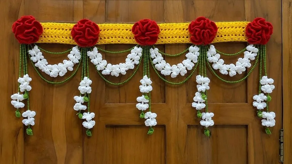 Handmade crochet marigold & jasmine toran by Crochet Craft