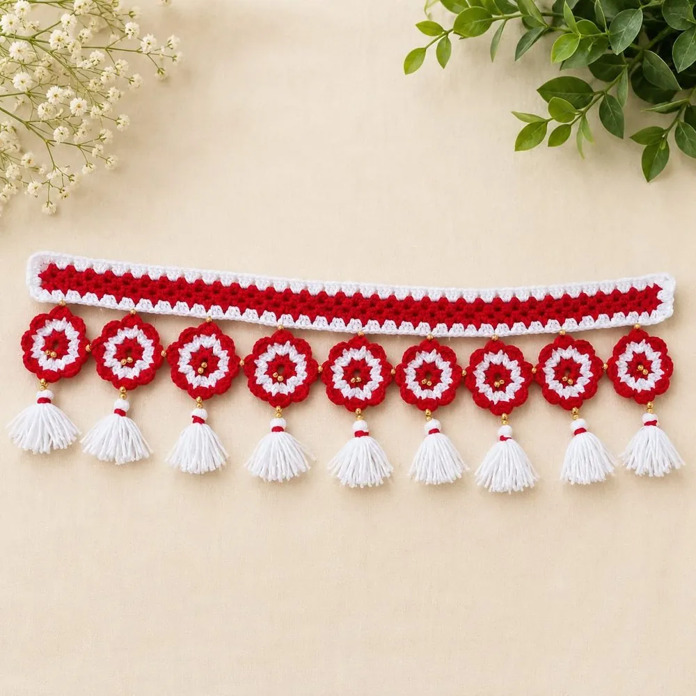 Handmade crochet red & white toran by Crochet Craft